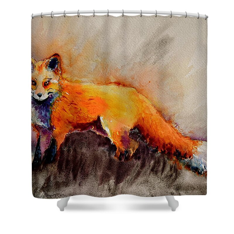 Fox Shower Curtain featuring the painting Assessing the Situation by Beverley Harper Tinsley