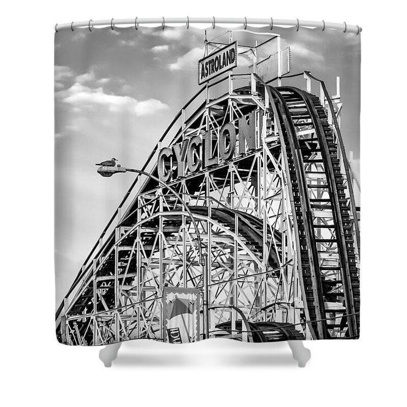 Coney Island Shower Curtain featuring the photograph Astroland Cyclone 6422bw by Karen Celella