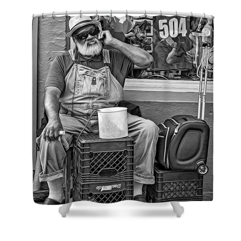 French Quarter Shower Curtain featuring the photograph At His Office - Grandpa Elliott Small bw by Steve Harrington