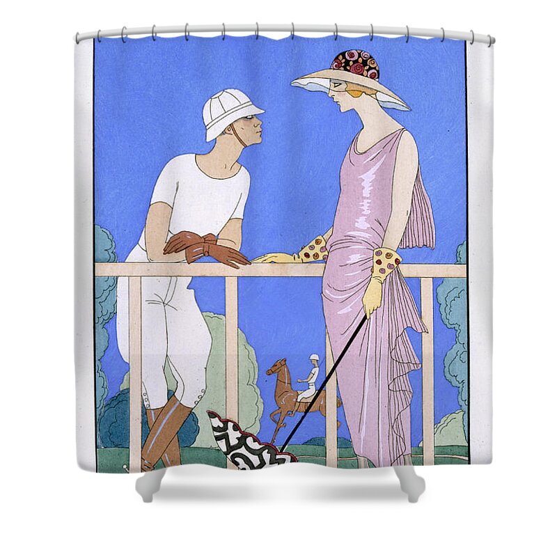 Au Polo Shower Curtain featuring the painting At Polo by Georges Barbier