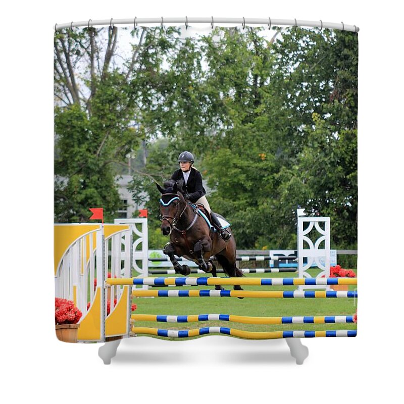 Horse Shower Curtain featuring the photograph At-s-jumper70 by Janice Byer