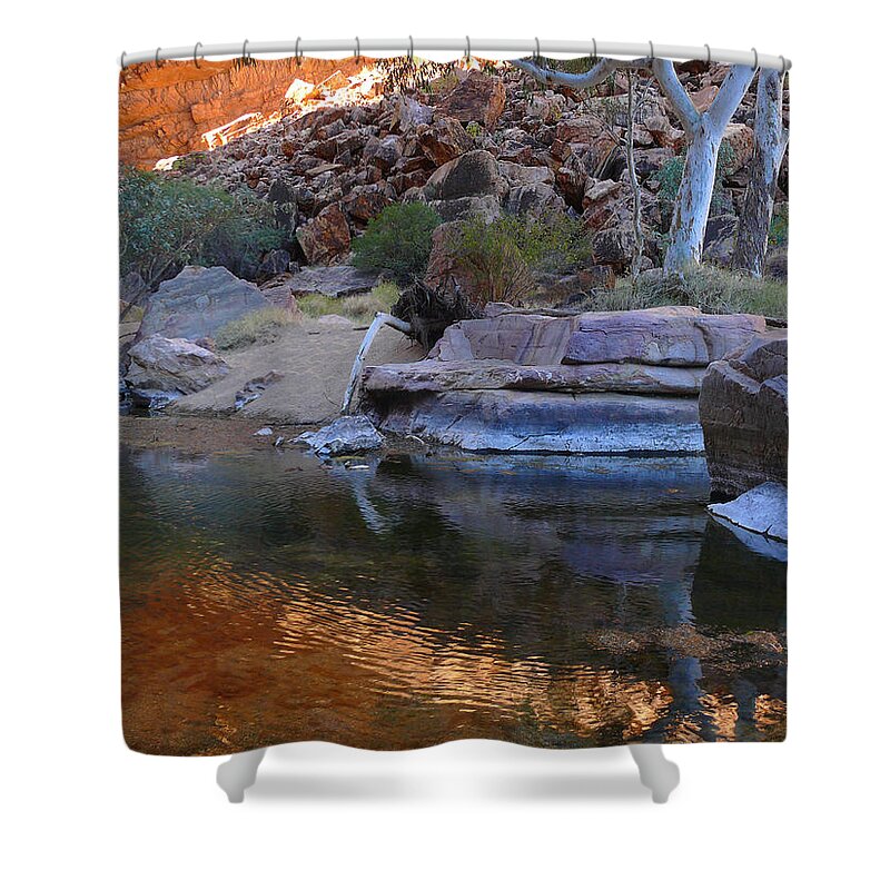Macdonnel Ranges Shower Curtain featuring the photograph At Simpsons Gap by Evelyn Tambour