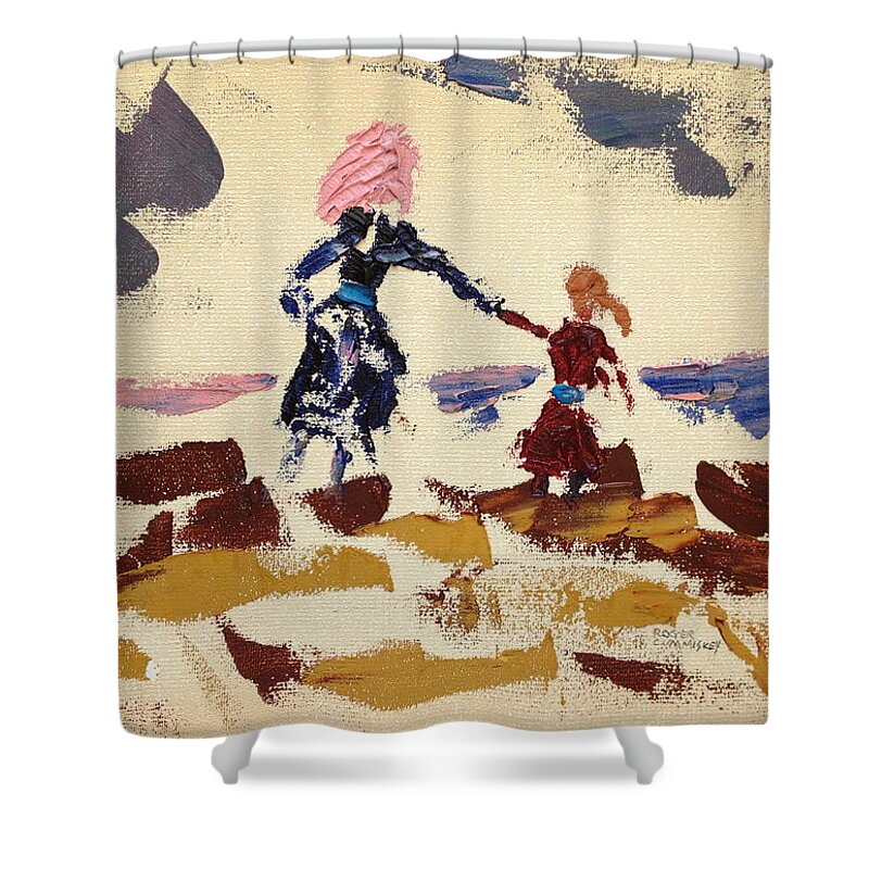 Oil Shower Curtain featuring the painting At the Beach by Roger Cummiskey