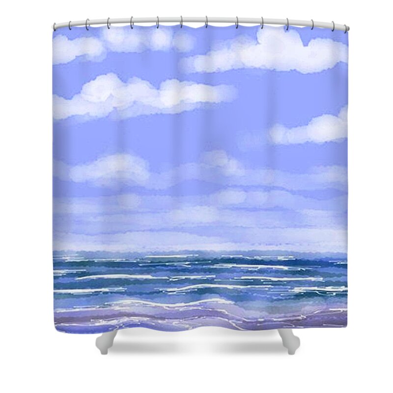 Seascape Shower Curtain featuring the digital art At the Beach by Stacy C Bottoms