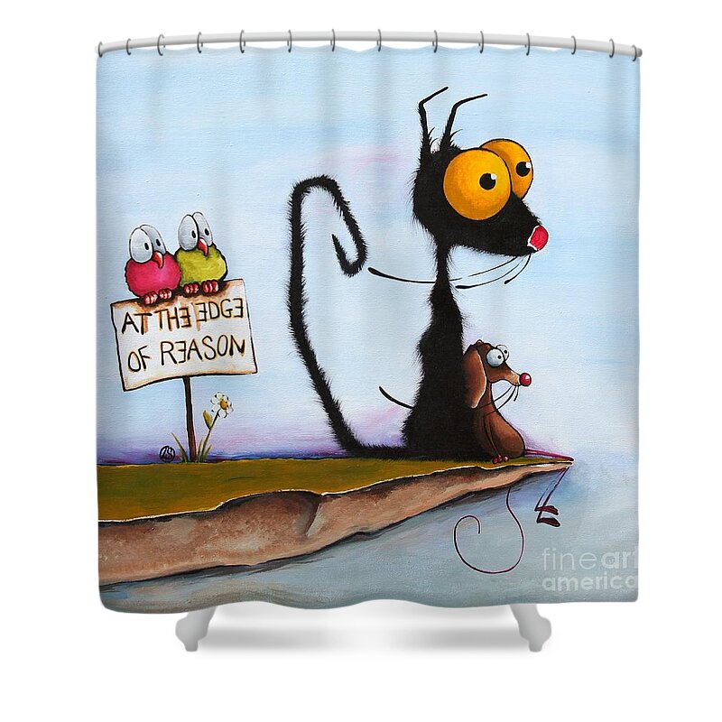 Cat Shower Curtain featuring the painting At the Edge of Reason by Lucia Stewart