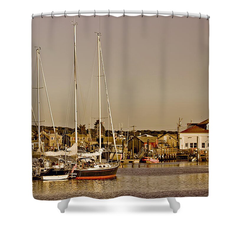 Boat Shower Curtain featuring the photograph At the Harbor - Martha's Vineyard by Kim Hojnacki