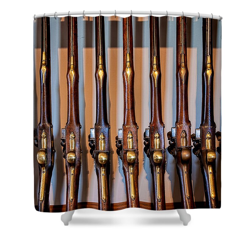 Guns Shower Curtain featuring the photograph At The Ready by Christopher Holmes