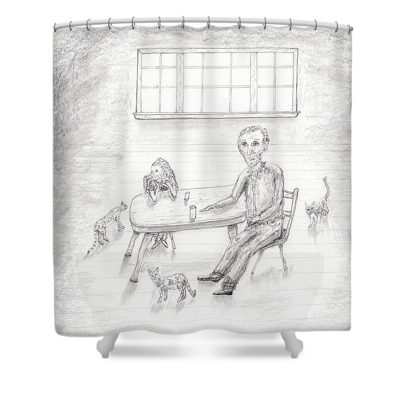 Jim Taylor Shower Curtain featuring the drawing At The Table by Jim Taylor