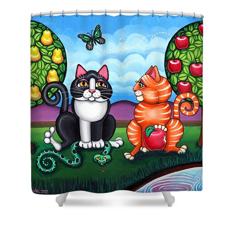 Cat Shower Curtain featuring the painting Atom and Eva by Victoria De Almeida