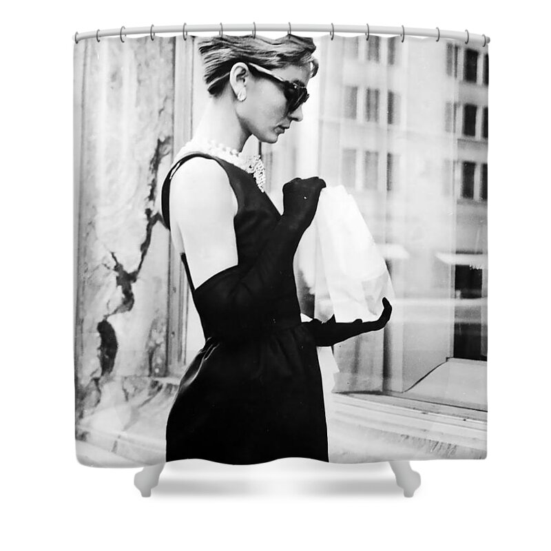 Audrey Hepburn Shower Curtain featuring the photograph Audrey at Tiffanys by Georgia Clare