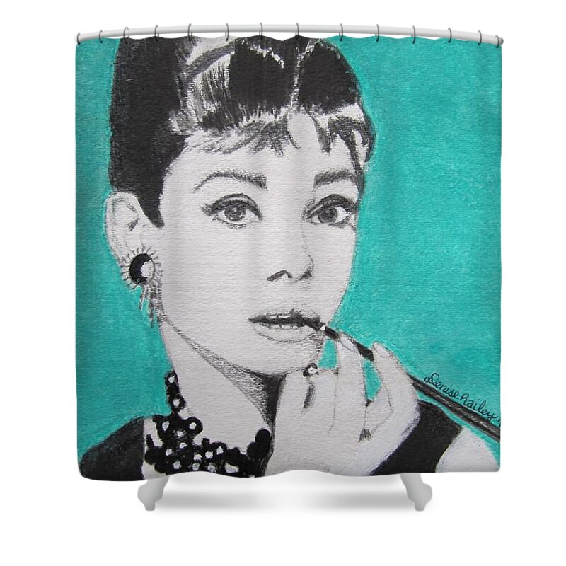 Audrey Hepburn Shower Curtain featuring the painting Audrey by Denise Railey