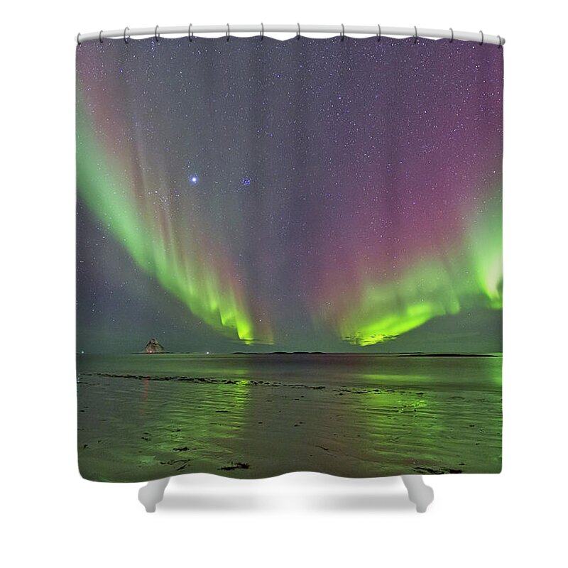 Tranquility Shower Curtain featuring the photograph Auroras V-shape by By Frank Olsen, Norway