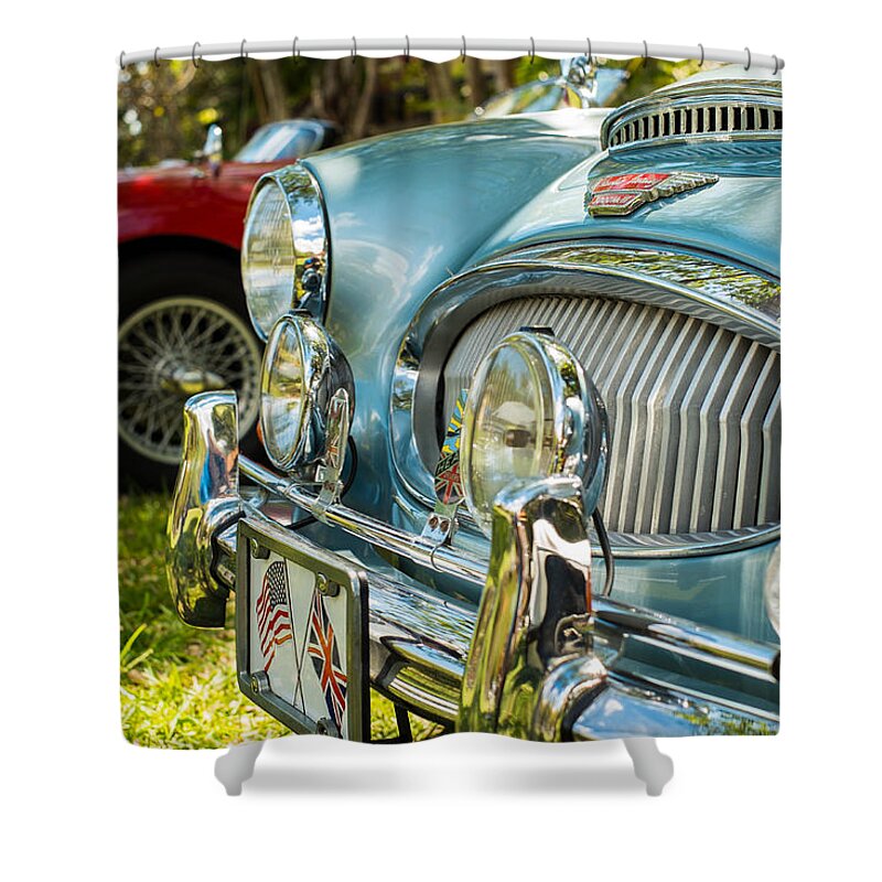 1960s Shower Curtain featuring the photograph Austin Healey by Raul Rodriguez