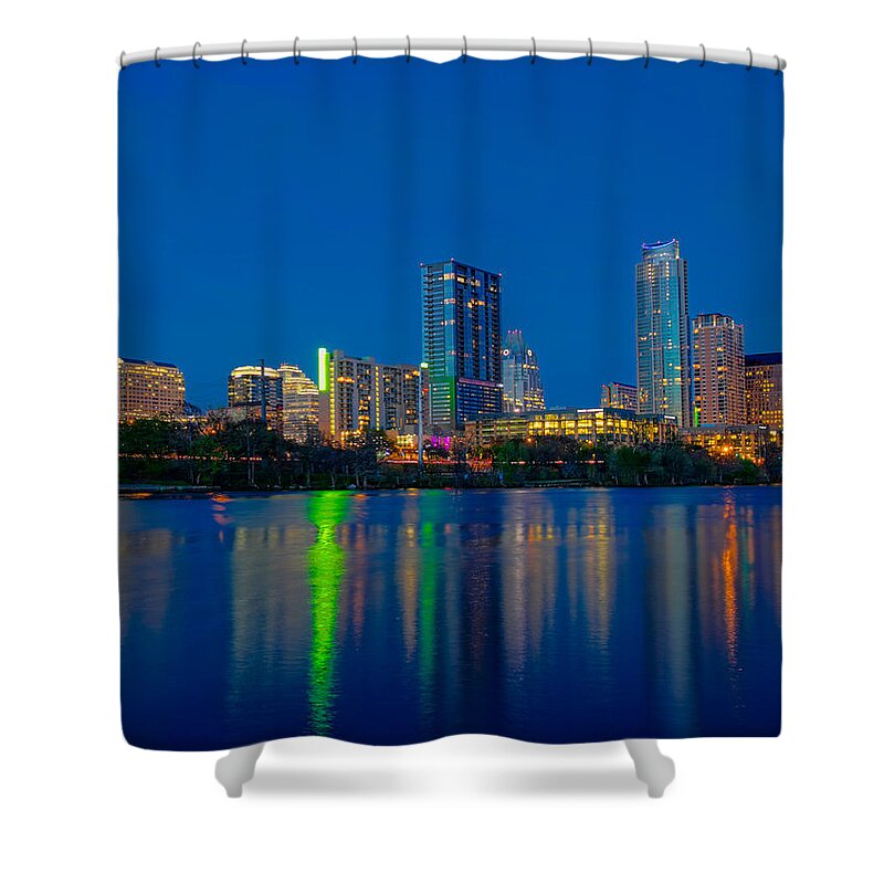 Austin Shower Curtain featuring the photograph Austin Skyline by Tim Stanley