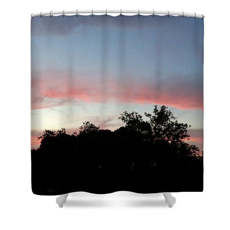Austin Shower Curtain featuring the painting Austin Sunset by Troy Caperton