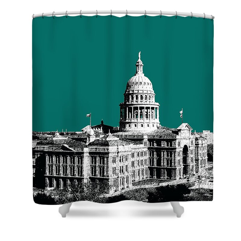 Architecture Shower Curtain featuring the digital art Austin Texas Capital - Sea Green by DB Artist