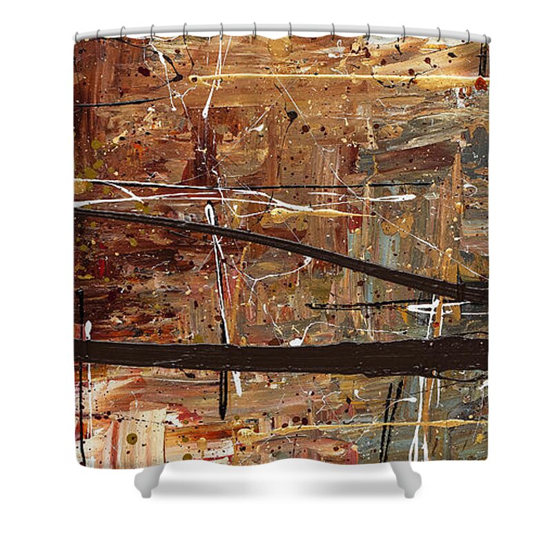 Abstract Art Shower Curtain featuring the painting Autumn 2 by Carmen Guedez