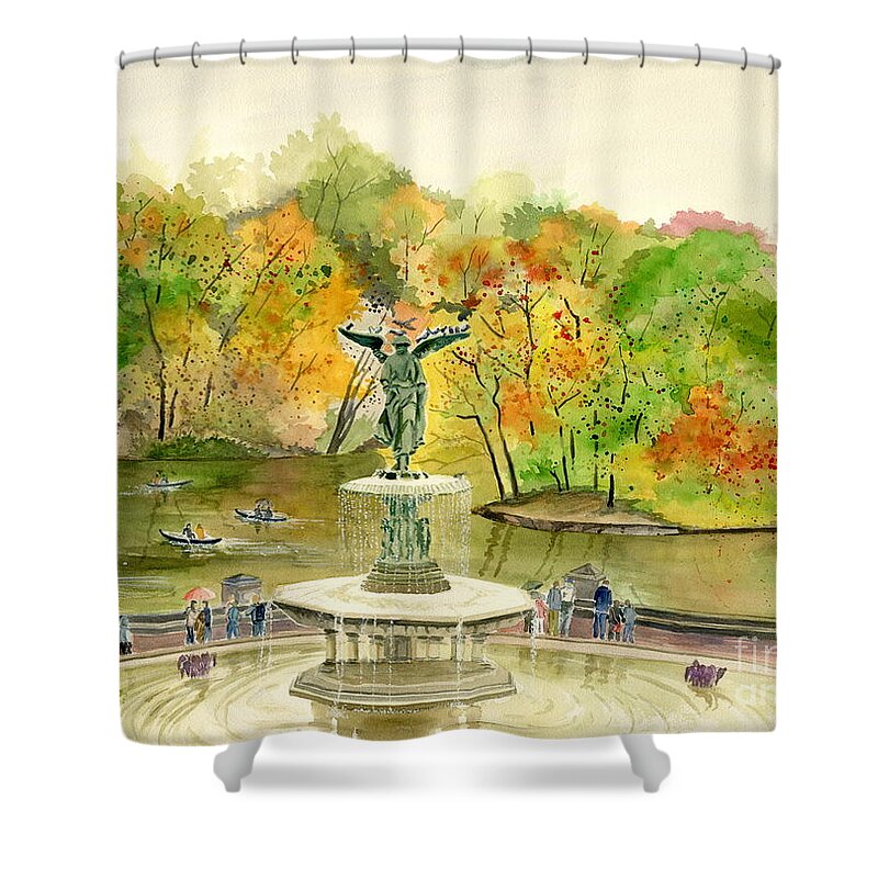 Autumn Central Park Ny Shower Curtain featuring the painting Autumn at Central Park NY by Melly Terpening