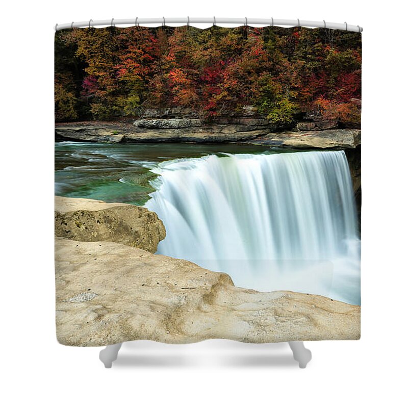 Autumn At Cumberland Falls Shower Curtain featuring the photograph Autumn at Cumberland Falls by Jaki Miller