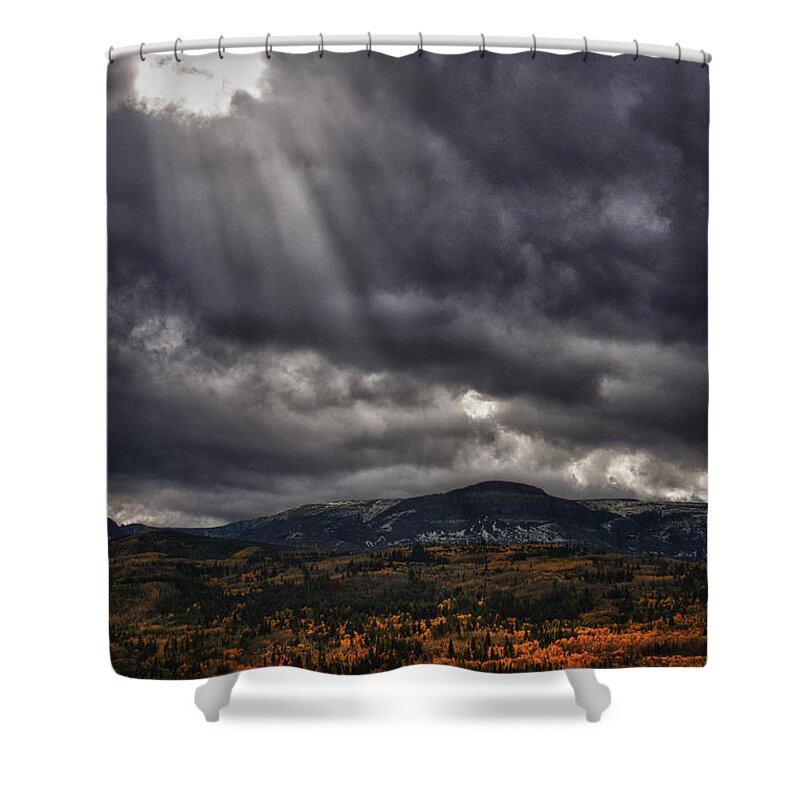 Glacier National Park Shower Curtain featuring the photograph Autumn Beams by Mary Jo Allen