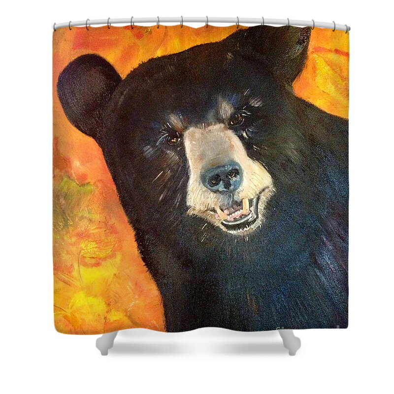Autumn Bear Shower Curtain featuring the painting Autumn Bear by Jan Dappen