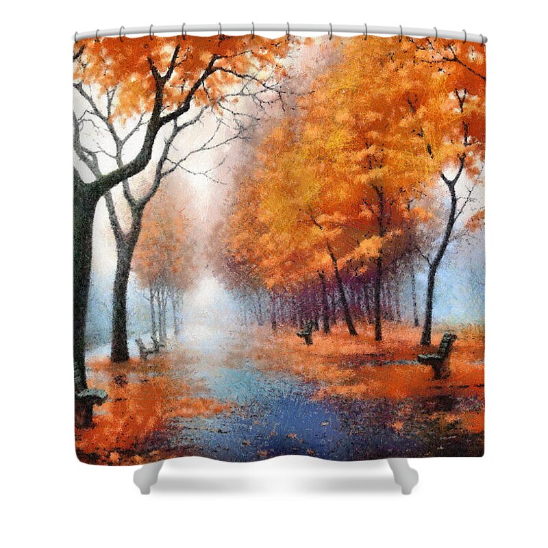 Autumn Shower Curtain featuring the photograph Autumn Boulevard by Charmaine Zoe
