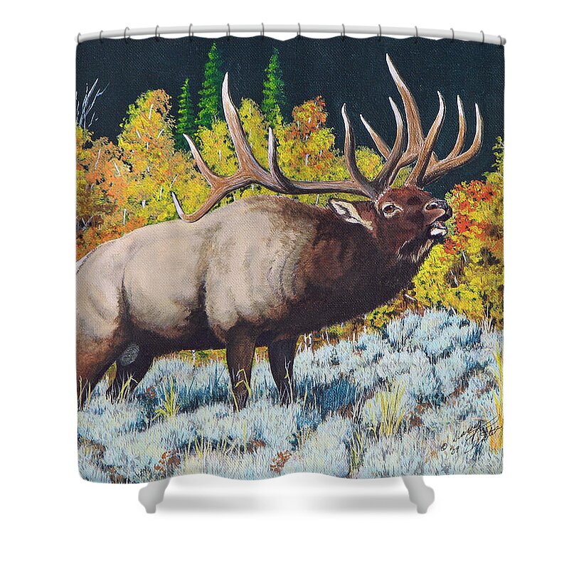 Bull Shower Curtain featuring the painting Autumn Challenge by Darcy Tate
