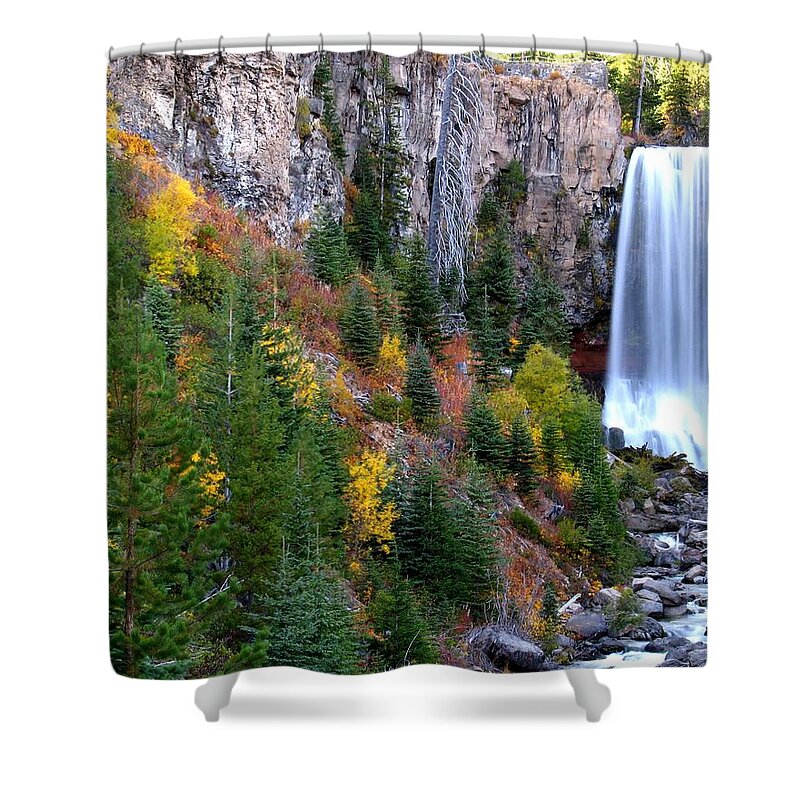 Fall Color Landscape Shower Curtain featuring the photograph Autumn Colors Surround Tumalo Falls by Kevin Desrosiers