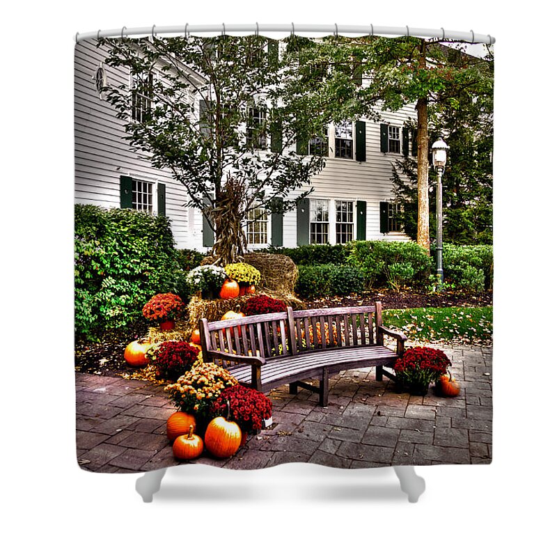 Adirondack's Shower Curtain featuring the photograph Autumn Display at the Sagamore Resort by David Patterson