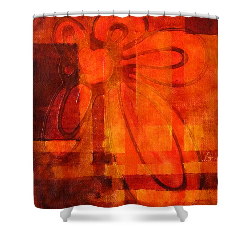 Orange Abstract Shower Curtain featuring the painting Autumn Fire by Nancy Merkle