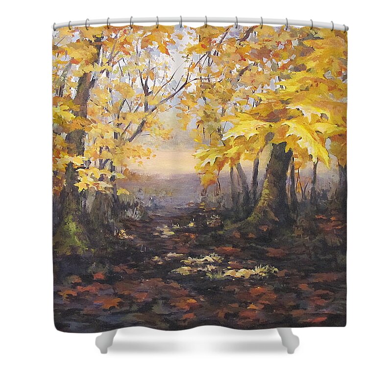 Acrylic Shower Curtain featuring the painting Autumn Forest by Karen Ilari