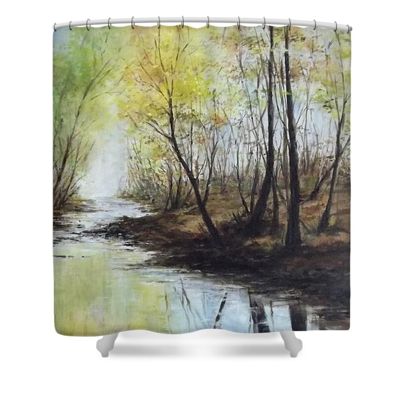 Autumn Shower Curtain featuring the painting Autumn Glow by Lizzy Forrester
