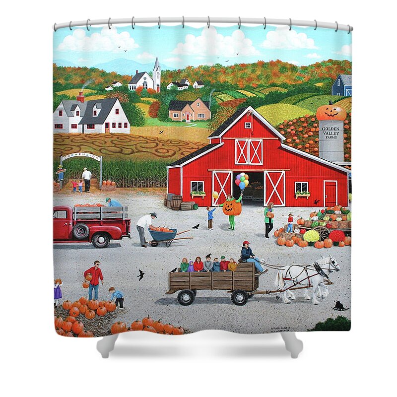 Folk Art Shower Curtain featuring the painting Autumn Harvest by Wilfrido Limvalencia