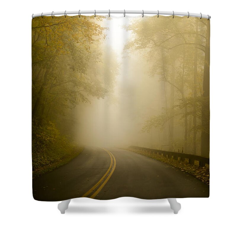 Autumn Mist Blue Ridge Parkway Shower Curtain featuring the photograph Autumn Mist Blue Ridge Parkway by Terry DeLuco
