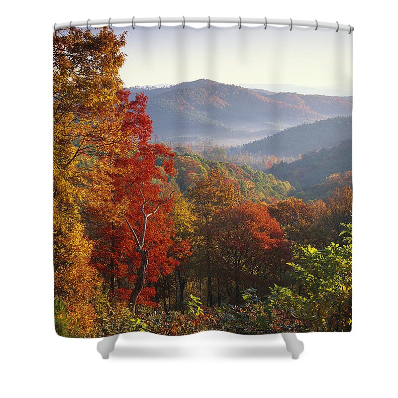 Feb0514 Shower Curtain featuring the photograph Autumn On Blue Ridge Range Near Jumping by Tim Fitzharris
