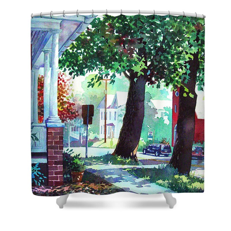 Watercolor Shower Curtain featuring the painting Autumn on East Main by Mick Williams