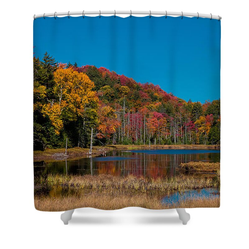 Adirondack's Shower Curtain featuring the photograph Autumn on Fly Pond by David Patterson