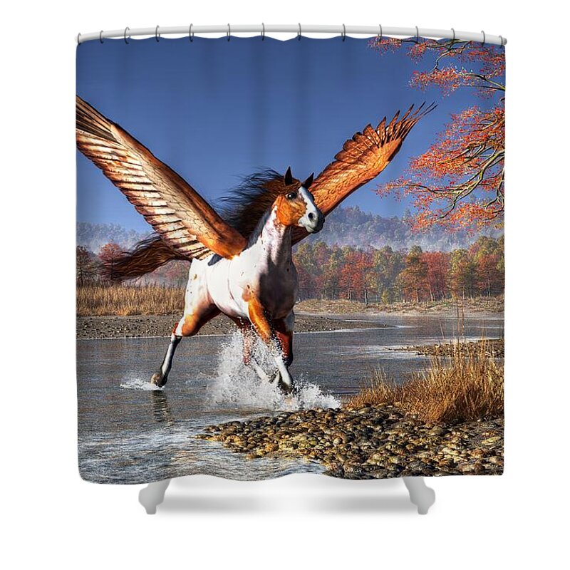 Pegasus Shower Curtain featuring the digital art Autumn Pegasus by Daniel Eskridge