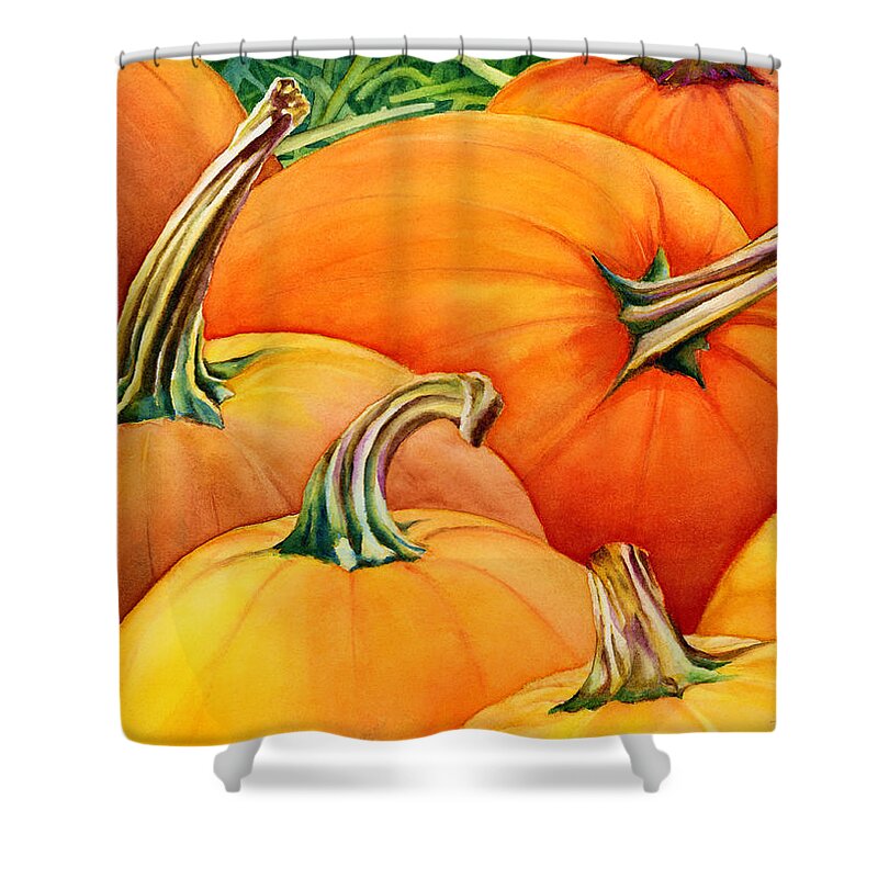 Autumn Pumpkins Shower Curtain featuring the painting Autumn Pumpkins by Hailey E Herrera