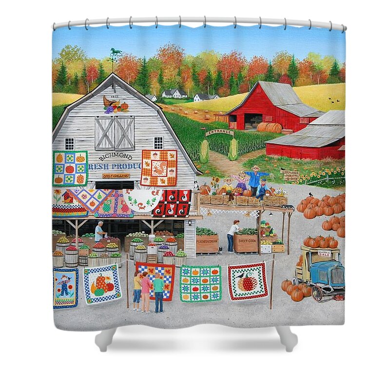 Folkart Shower Curtain featuring the painting Autumn Quilts by Wilfrido Limvalencia