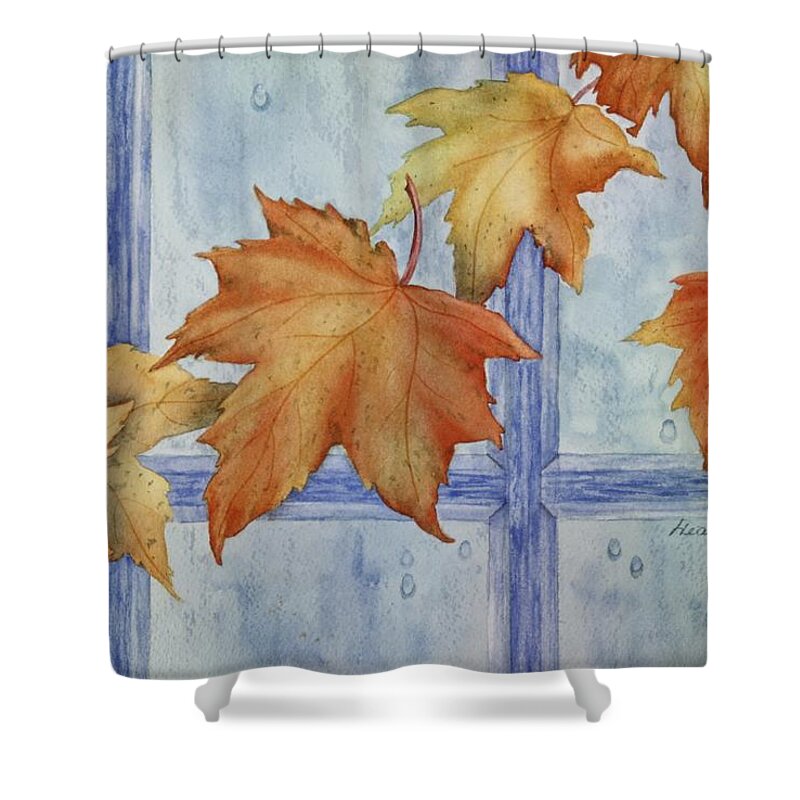 Canadian Maple Leaves Shower Curtain featuring the painting Autumn Rain by Heather Gallup