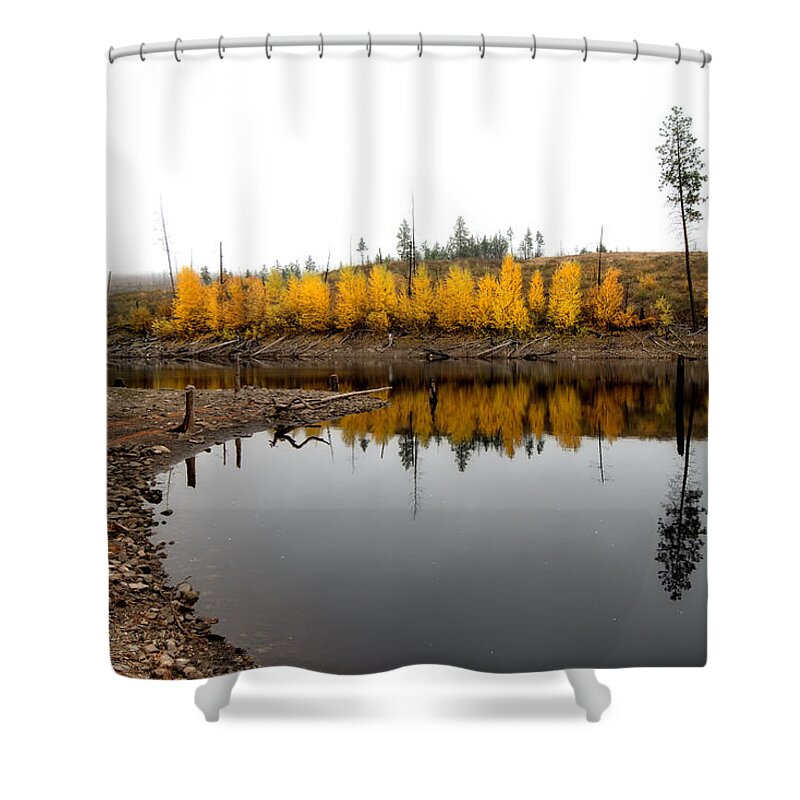 Reflections Shower Curtain featuring the photograph Autumn Reflection Pair by Allan Van Gasbeck