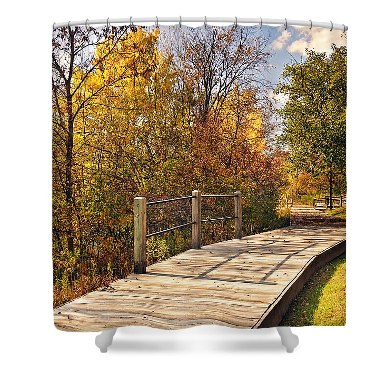 Autumn Picture Shower Curtain featuring the photograph Autumn Stroll Fall Portrait by Gwen Gibson