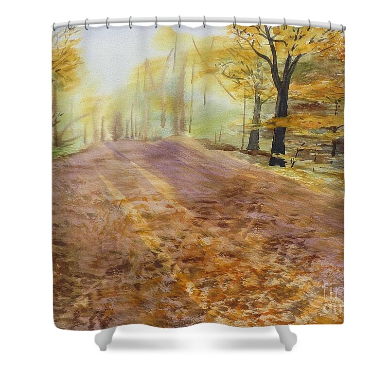 Autumn Sunday Morning Shower Curtain featuring the painting Autumn Sunday Morning by Martin Howard