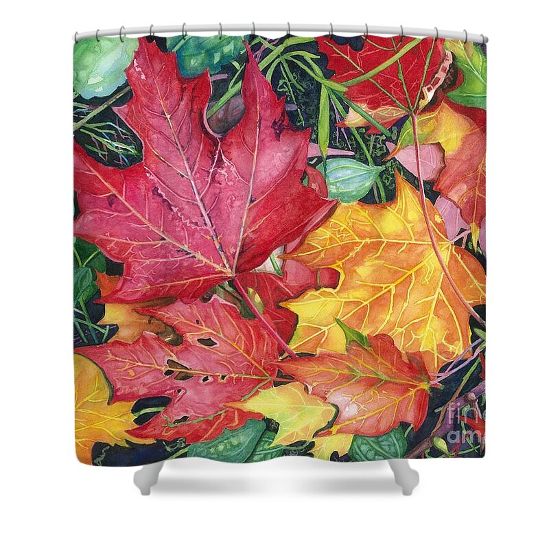 Water Color Paintings Shower Curtain featuring the painting Autumn's Carpet by Barbara Jewell