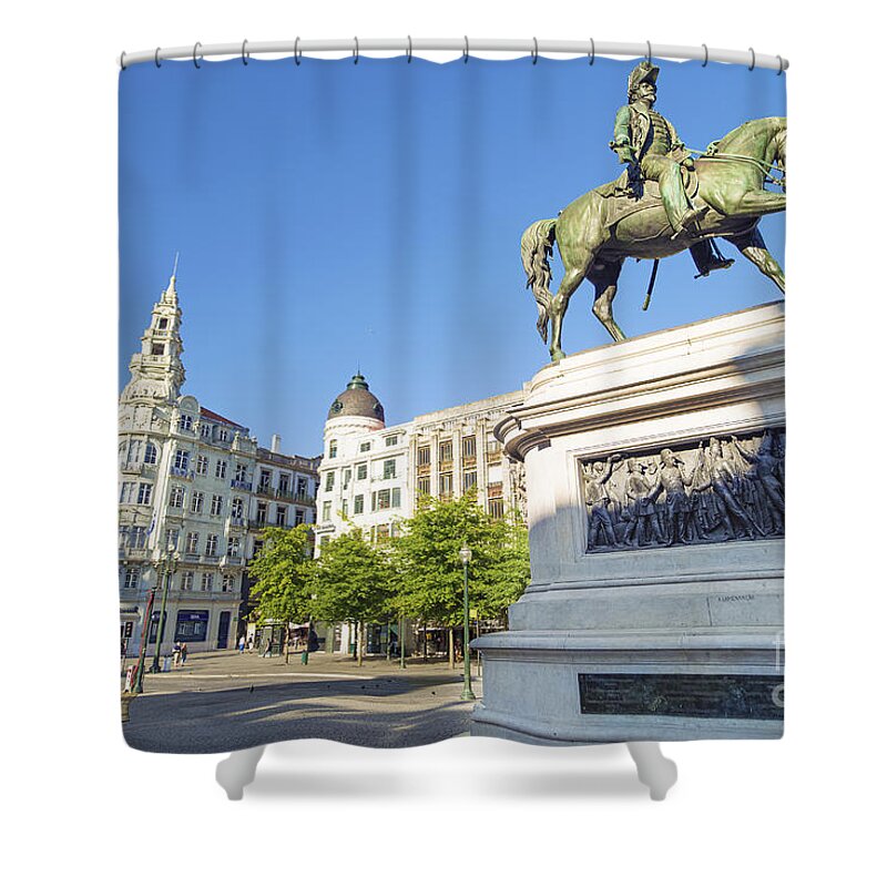 Architecture Shower Curtain featuring the photograph Avenida Dos Aliados Square In Porto Portugal by JM Travel Photography