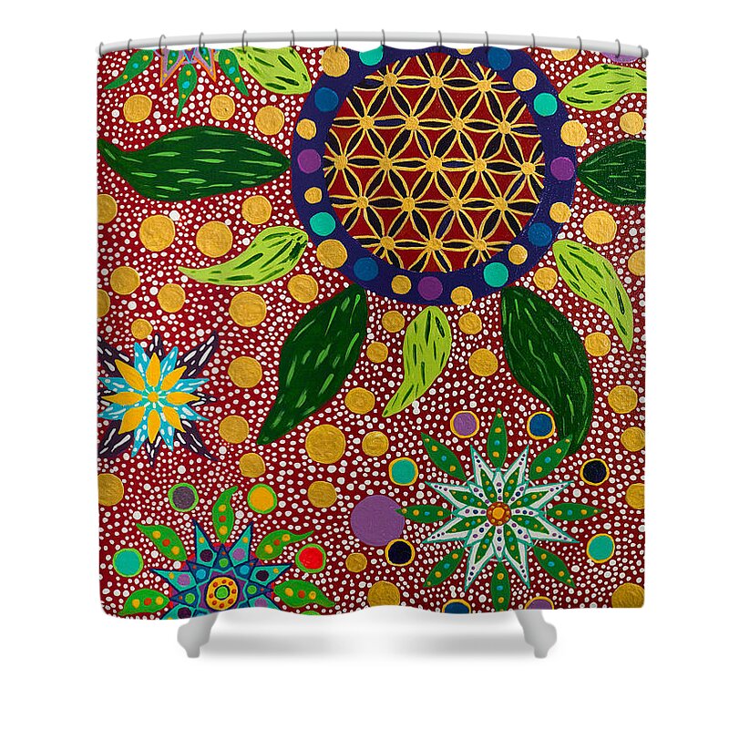 Visionary Shower Curtain featuring the painting Ayahuasca Vision - The Opening of the Heart by Howard G Charing