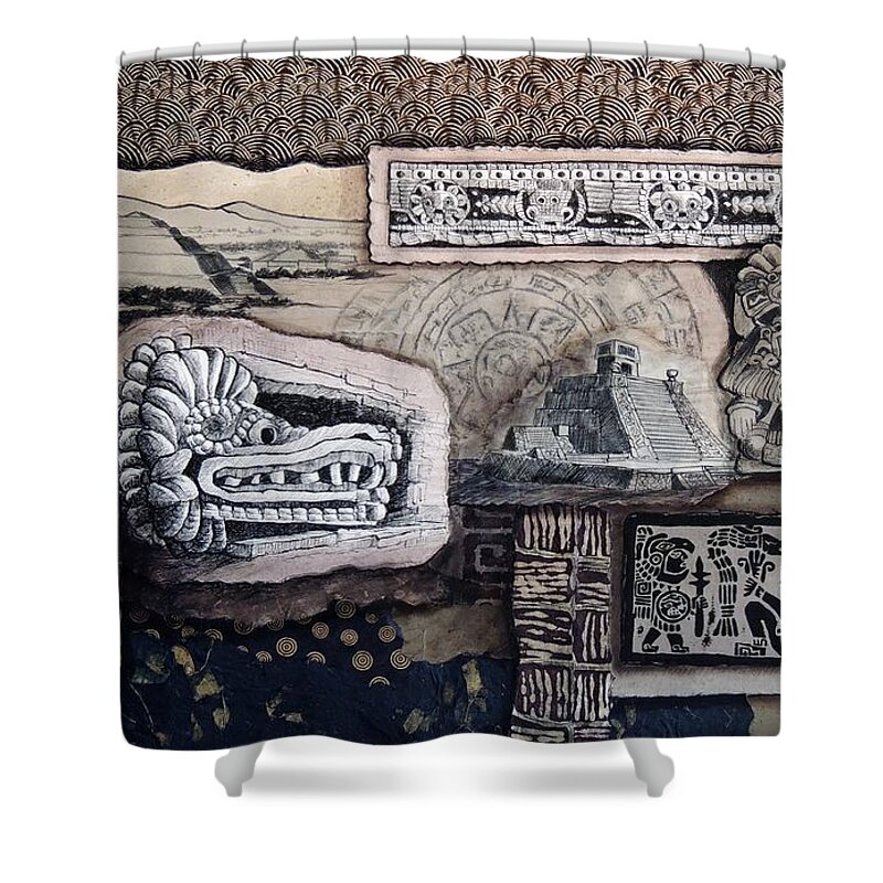 Mexico Shower Curtain featuring the mixed media Aztec Images by Candy Mayer