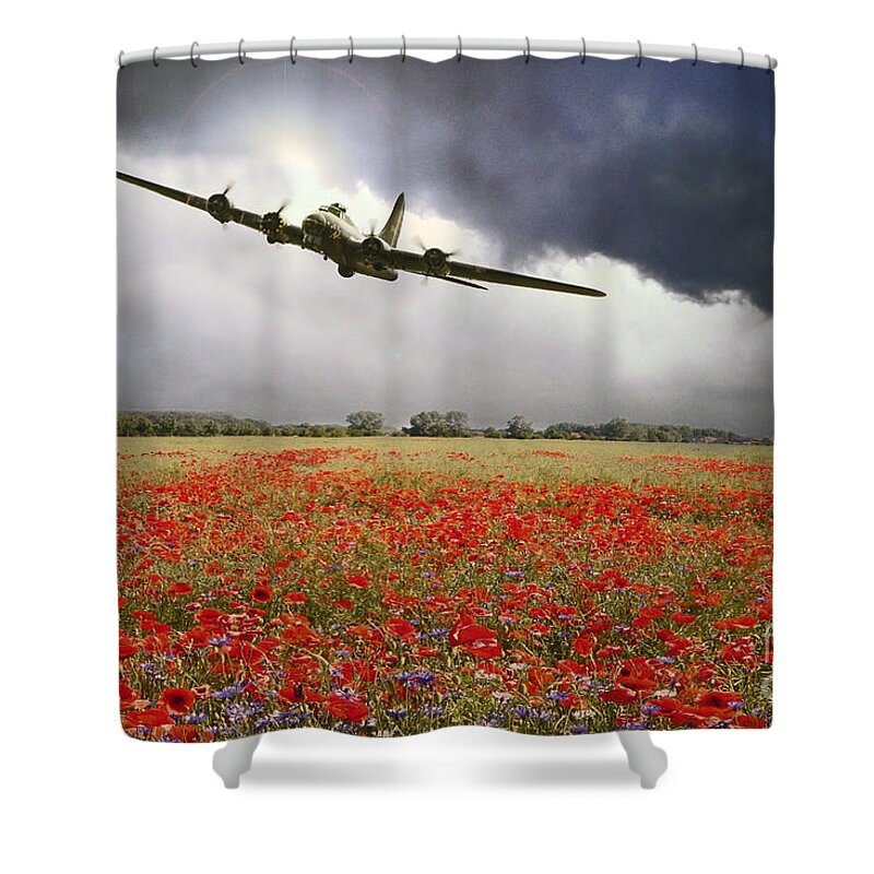 B-17 Flying Fortress Shower Curtain featuring the digital art B-17 Poppy Pride by Airpower Art