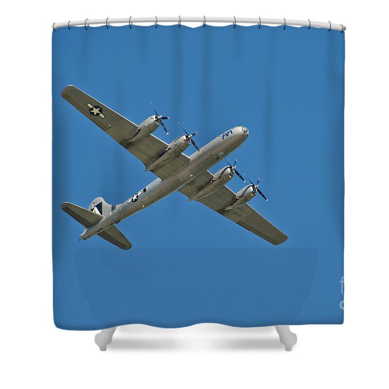 Science Shower Curtain featuring the photograph B-29 Bomber Overhead by Anthony Mercieca